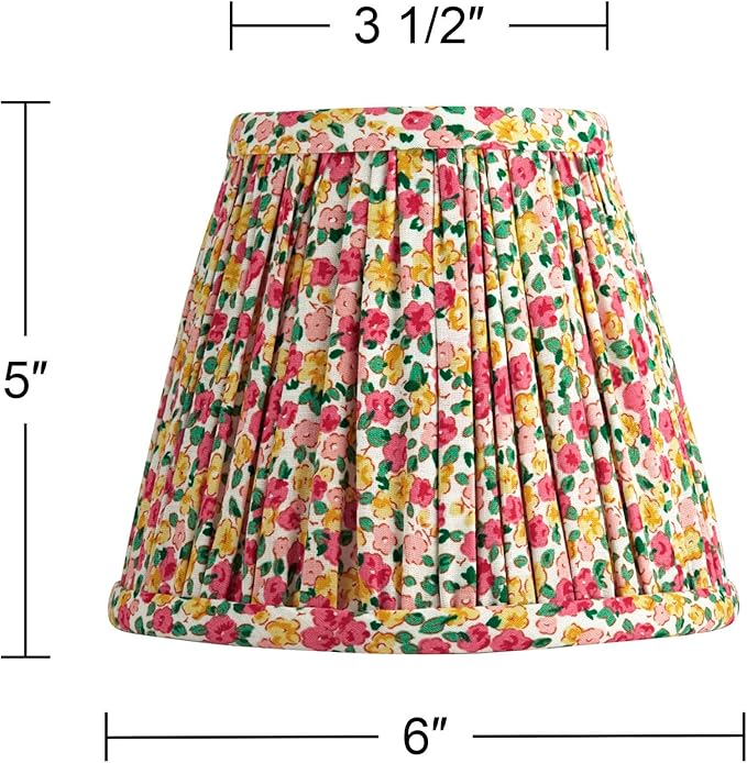 Nelle 3 1/2" Top x 6" Bottom x 5" High x 5" Slant Print Cottage Core Lamp Shade Replacement Small Red Yellow Empire Round Farmhouse Country Traditional Pleated Floral Clip On Candelabra - Springcrest