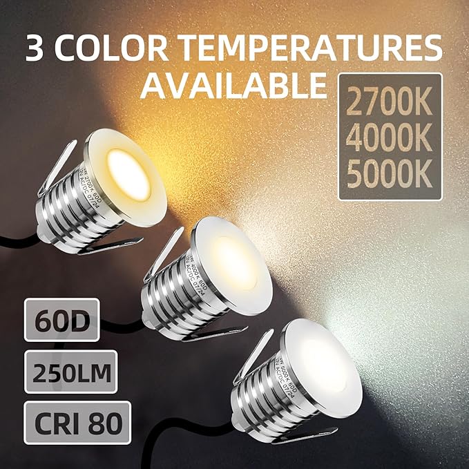 Low Voltage Deck Light 6 Pack, 3W 250LM Landscape Lighting, φ48 mm Recessed LED Outdoor Step Stair Lights, Full 304 Stainless Steel Deck Lighting Wired for Outside Floor Yard (SG06, 6-Pack 2700K)