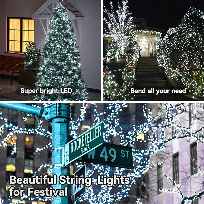 Outdoor Christmas String Lights 33Ft 100LED Battery Fairy Lights for Indoor Outdoor Waterproof Remote Timer 8Modes String Lights for Garden Party Holiday Xmas Trees Décor (Cold White)