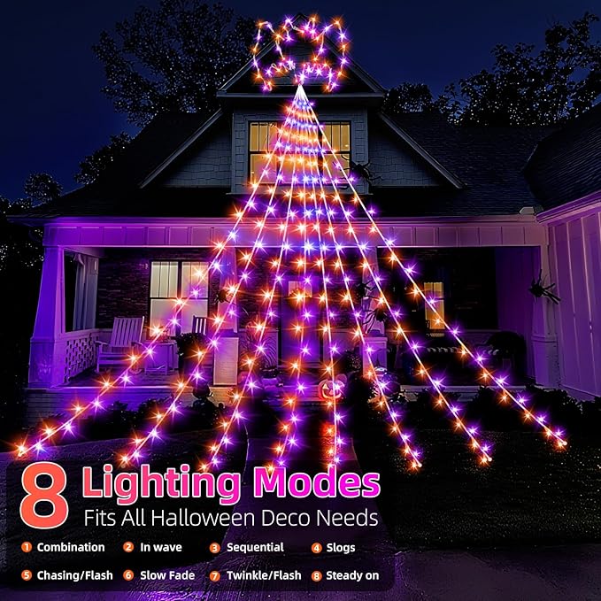 Halloween Decorations String Lights with Bats,300 LEDs 8 Modes Halloween Lights,16.4Ft Outdoor Indoor for Tree,Roof,Yard,Garden & Party Decor (Purple Orange)