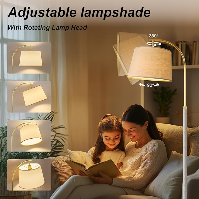 63" Wood Floor Lamps for Living Room with Foot Switch Arc Tall Standing Lamp for Bedroom Mid Century Modern Corner Gold Floor Lamps for Office Nursery Industrial Reading Lamp, White