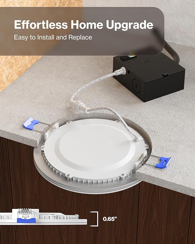 Sunco 2 Pack 6 Inch Smart Ultra Thin LED Recessed Ceiling Lights with Night Light, Tunable CCT 2700K to 6000K, Dimmable, 15W, Smooth Trim, Canless with Junction Box.