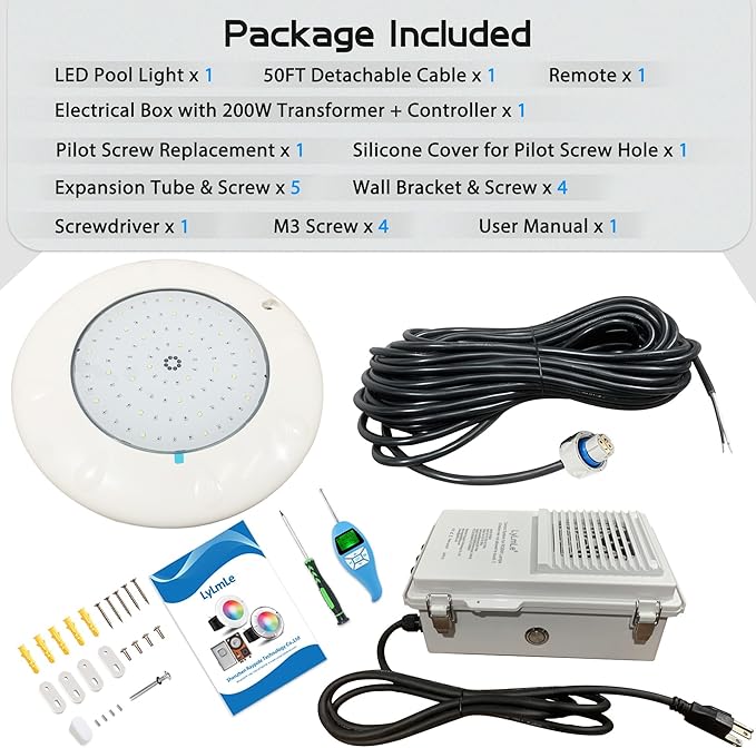 LyLmLe Pool Light for Inground Pools, 35W 12V RGBW LED Multicolor Inground Pool Light 12 Color Lights Show & 12 Fixed Color, Underwater Lights with Transformer & Controller for 10" Niche, 50ft Cord
