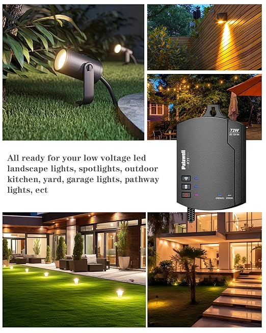 72W WiFi Low Voltage Landscape Transformer, Outdoor Landscape Light Transformer with Timer, 120V AC to 12V DC Low Voltage Transformer for Pathway Lights, Smart App/Voice Control/Remote K11