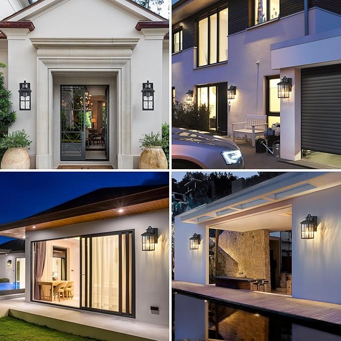 Porch Light with GFCI Outlet with Remote, Dusk to Dawn Outdoor Lighting with Outlet, Upgraded 4 Lighting Modes Motion Sensor Outdoor Lights, Waterproof Outside Lights for House Patio Garage Front Door