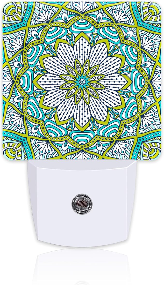 Vintage Mandala Flower Night Light Plug into Wall, Green Mandala Floral Dusk to Dawn Night Light,0.5w Energy Saving Sleep Friendly Nightlights for Kids Boys Girls Home Decor