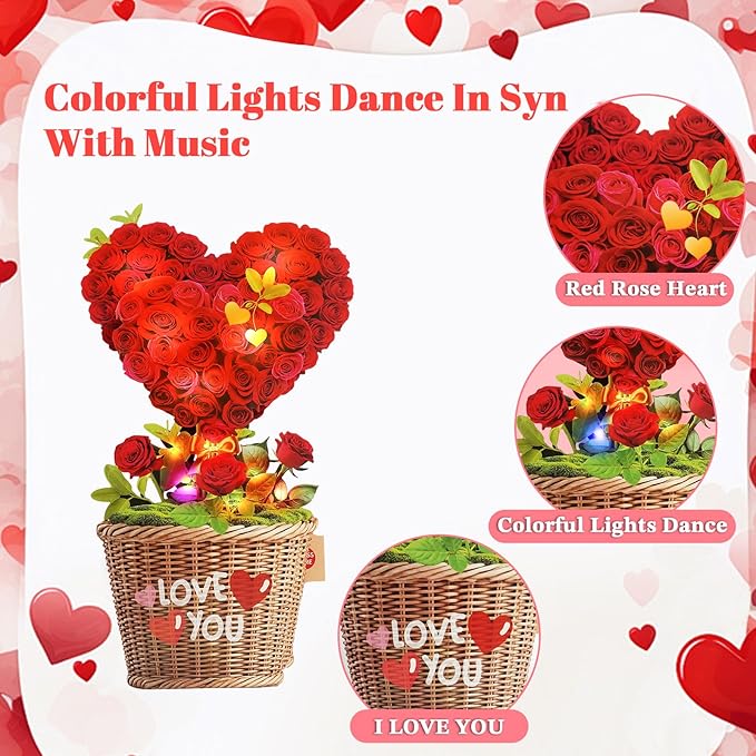 Birthday Cards with MUSIC & LIGHTS, 3D Pop Up Mothers Day Card & Anniversary Card, Love Tree Hearts, 10 Inch Life Sized Forever Bouquet Mothers Day Gifts for Her Women Wife Mom