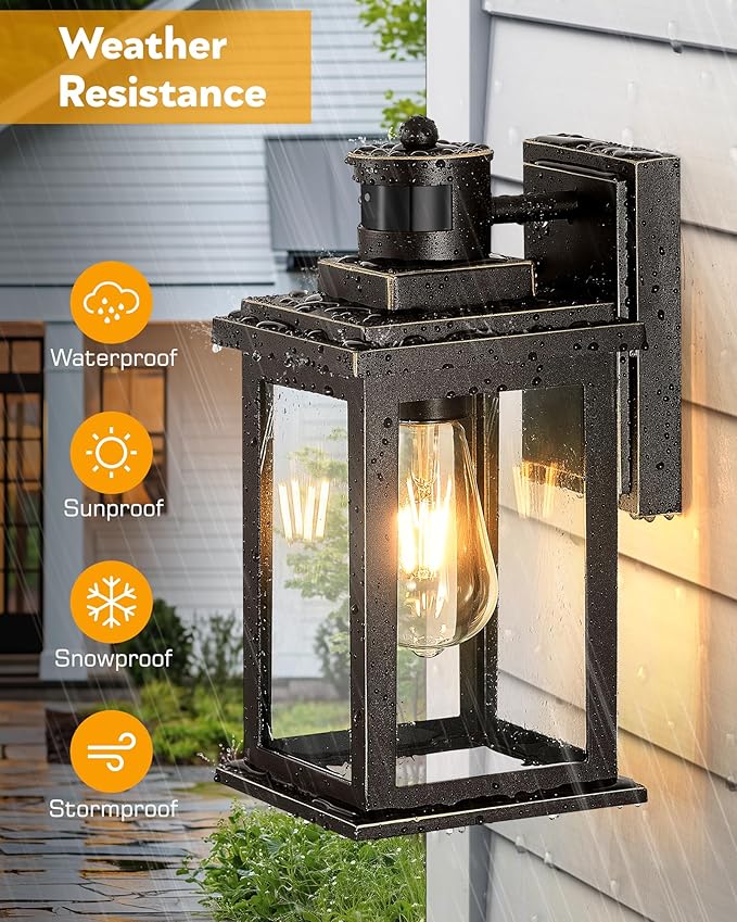 VIANIS Distance-Adjustable Motion Sensor Outdoor Lights, Oil Rubbed Bronze Wall Mounting Porch Light, Waterproof Dusk to Dawn Exterior Lighting Fixtures Sconce, Anti-Rust Outdoor Lanterns for Porch.