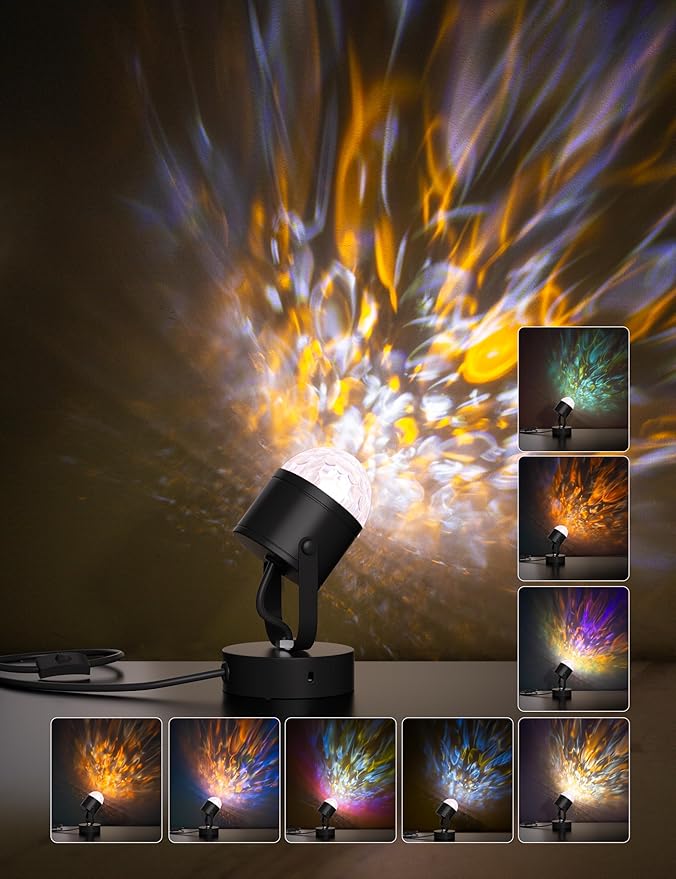 Joyzy Plug-in Dynamic Ocean Wave Table Lamp Water Ripple Night Light Projector for Room Party Christmas Decoration, Color Changing Ambient Lamp, Vivid Water Wave Effect Lights, Videography Projection