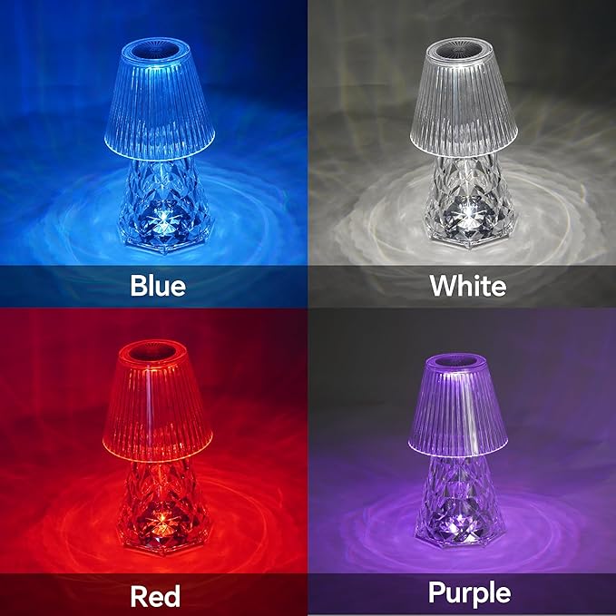 Waterproof Shower Lamp, Rechargeable Bathroom Lamp with RGB, Cordless Crystal Table Lamp, Dimmable Crystal Bedside Night Light for Bathroom Bedroom