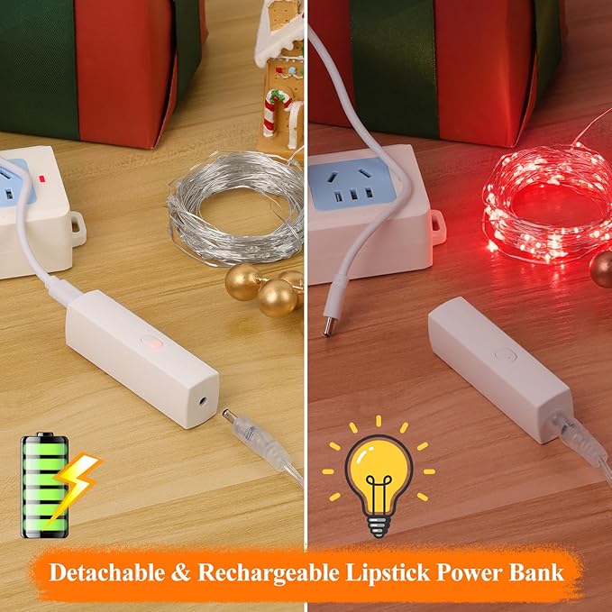 Lakumu Red Fairy Lights Battery Operated, Rechargeable LED String Lights with Timer, Mini Twinkle Lights for Bedroom, Christmas, Wedding, Centerpiece Table Decor (5M/16FT Red)