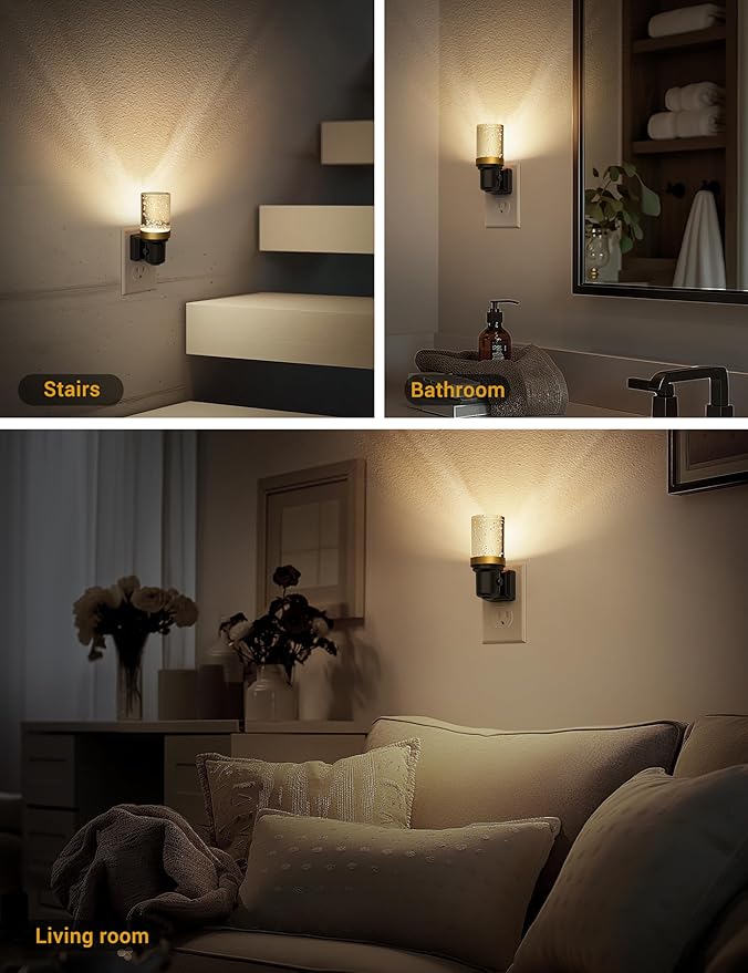 JandCase Night Light, Dimmable Night Lights Plug into Wall, Auto On/Off Light Sensor Nightlight, 3000K Warm White 0-100LM Brightness LED Nightlight, for Hallway Bedroom Kids Room Christmas Gifts