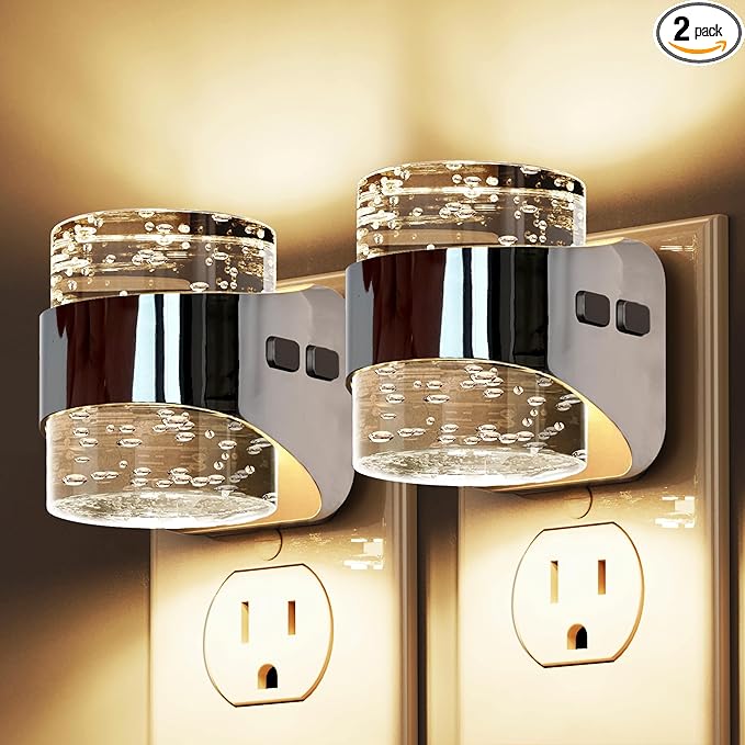 L LOHAS LED Night Light, 2 Pack 3000K Bubble Night Lights Plug into Wall, Acrylic Night Lights with Light Sensor, Adjustable Brightness,Plug in Nightlights for Rooms Bathroom Hallway