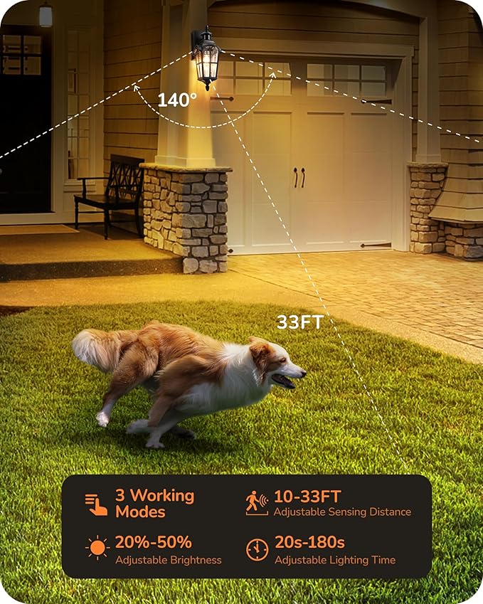 EDISHINE Motion Sensor Outdoor Lights, Porch Light with GFCI Outlet, Exterior Lighting Fixtures Dusk to Dawn Outside Wall Sconce with Water Ripple Glass, Wall Mount Lantern Lamp for House Garage