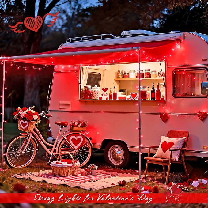 JMEXSUSS 2 Pack Red Valentine Lights Indoor, Each 100 LED Christmas String Lights with 8 Modes, Connectable Clear Wire Red LED Lights Outdoor Waterproof for Valentine's Day Bedroom Party Decorations
