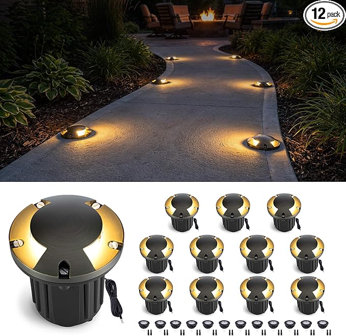 Gardenreet Solid Brass Well Light - 12V All Weather Low Voltage In-Ground LED Landscape Lighting, Replaceable Bulb Fixture, Antique Bronze for Pathway Patio Backyard with 2700K Warm White MR16 Bulb