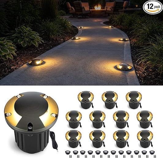 Gardenreet Solid Brass Well Light - 12V All Weather Low Voltage In-Ground LED Landscape Lighting, Replaceable Bulb Fixture, Antique Bronze for Pathway Patio Backyard with 2700K Warm White MR16 Bulb