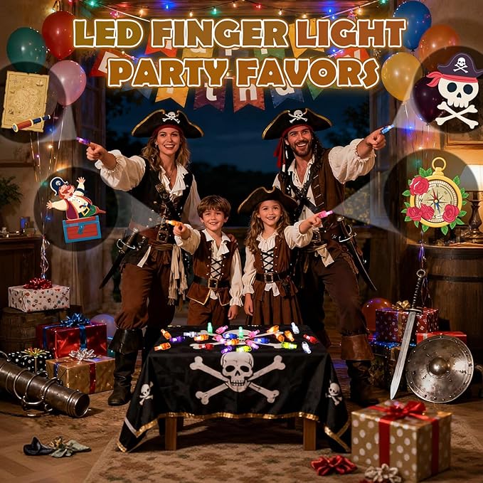 36 Pack Pirate Party Favors LED Finger Lights, Light up Pirate Toys for Kids, Goodie Bag Stuffers Treasure Chest Classroom Rewards, Birthday Party Games Gifts