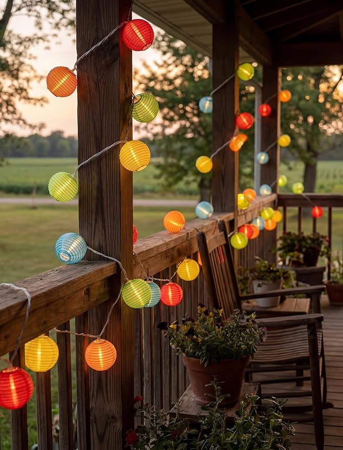 8.5Ft Lantern String Lights Plug in, Spring Outdoor Decor Fairy Lights with 10 LED Multicolor Lanterns, Waterproof Hanging Patio Lights for Summer Hawaiian Camping Tent Holiday Party Garden