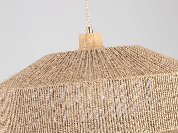 Coastal Large Woven Plug in Pendant Light with 14ft Handmade Woven Light Cord, Dimmable Switch, Natural Hemp Rope Hanging Lamp for Kitchen Island Farmhouse Dining Room Living Room,17.8 inch Width