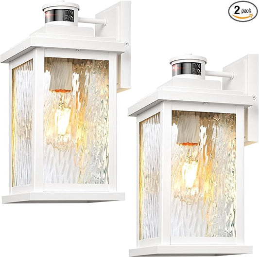 VIANIS Large Adjustable Sensitivity Motion Sensor Exterior Porch Lights, 2 Pack White Dusk to Dawn Outdoor Lighting, Anti-Rust Waterproof Front Porch Light for Garage, Front Door
