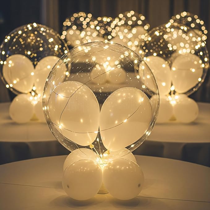 Lightsfever LED Light up Party Balloons with Batteries, 22 inch warm white Big Size Clear Bobo Balloons for Helium or Air, thanks giving party balloons(12 pack warm white)