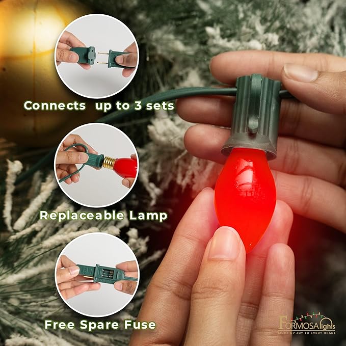 C9 26ft Indoor/Outdoor Ceramic Multicolor Incandescent Christmas String Lights with 25 Bulbs and E17 Base | 120V, 7W