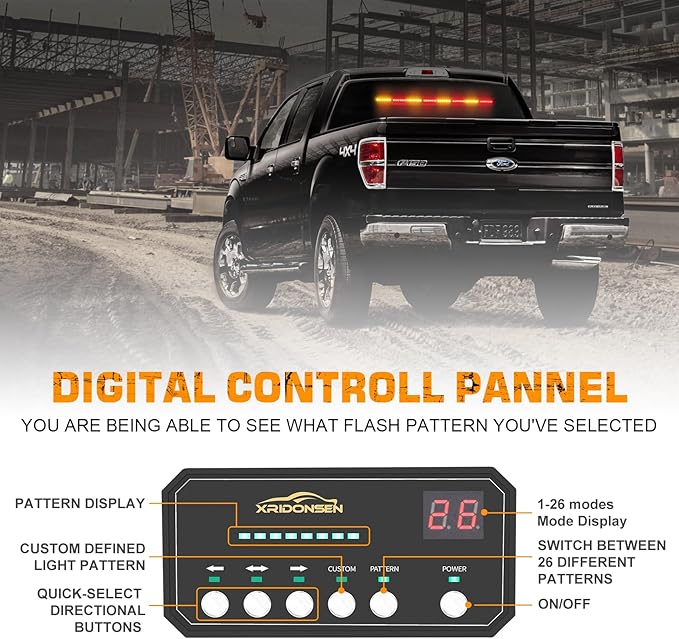 XRIDONSEN 35 inch Amber Red Traffic Advisor Light Bar 48 LED Emergency Strobe Lights Safety Warning Lights Front/Rear Window w/Display Controller for Firefighter Law Enforcement Vehicles Trucks