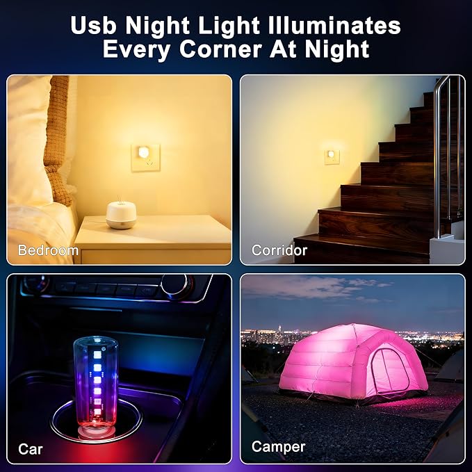 13-in-1 Car USB Night Light - Touch Dimmable LED Filament Lamp with 13 Modes & 7 Colors, USB Interior Lights for Car, Truck, Party, Camping, Holiday, Bedroom, Desktop（2Pcs）