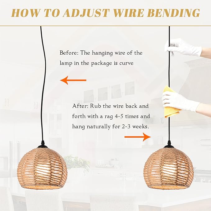 Woven Pendant Light Boho Chandelier Dome Rustic Farmhouse Chandelier Hemp Rope Light Rattan Light Fixture for Dining Room Living Room Bedroom Kitchen Foyer(Bulb Included)