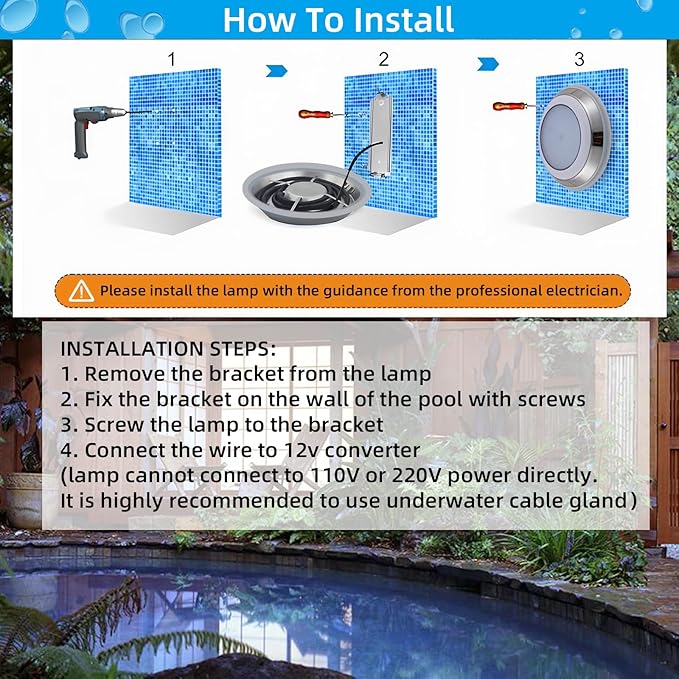 11.81in LED Pool Light Color Change for Inground Pool, Underwater Wall-Mounted Pond Light Submersible RGB Led Light Swimming Pool Light 12V 36W with Remote IP68 Waterproof