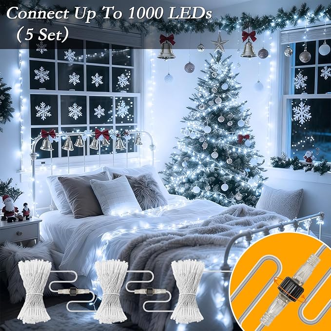 66FT 200 LED Christmas Tree Lights, Bright Cool White Outdoor Christmas String Lights for House, Fairy Lights with 8 Modes, Waterproof & Durable Indoor Outdoor Decor, Timer Included