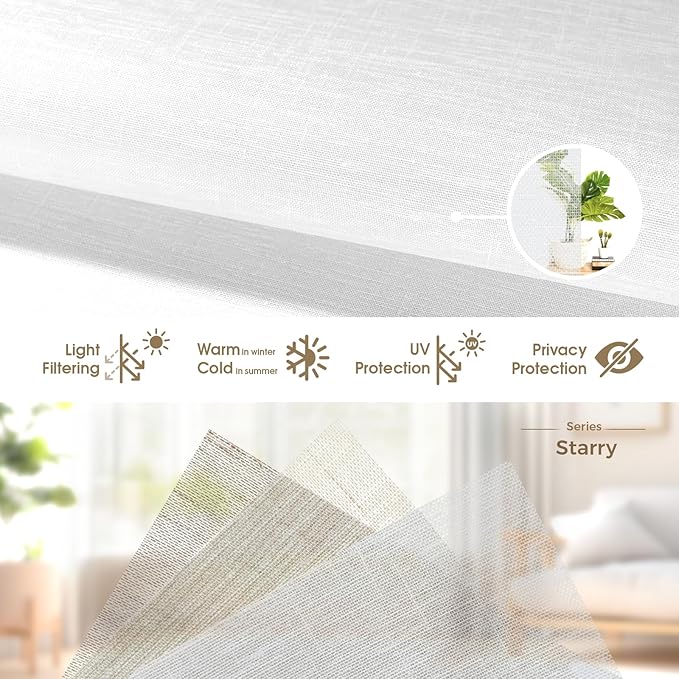 HeyBlinds Motorized Roller Shades, Smart Blinds for Windows, Remote Automatic Window Shades, Electric Shades, Light Filtering, Compatible with Alexa Google Apple Home (Starry-White LF)