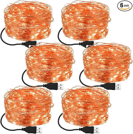 Macarrie 6 PS Orange USB String Lights 33 ft 100 LED Fairy Lights Powered String for Halloween Indoor Outdoor Wedding Party Festival Home Garden Decoration Orange