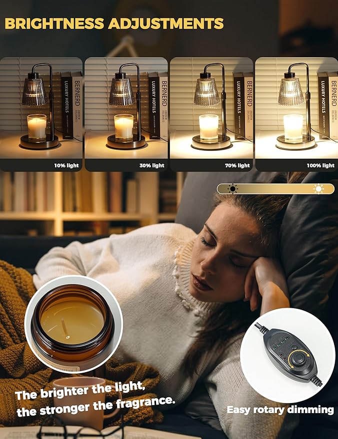 Candle Warmer Lamp with Timer, Adjustable Height Candle Warmer, Dimmable, Home Decor, Wax Warmer Lamp for Jar Candles with 2 Bulbs, Gray