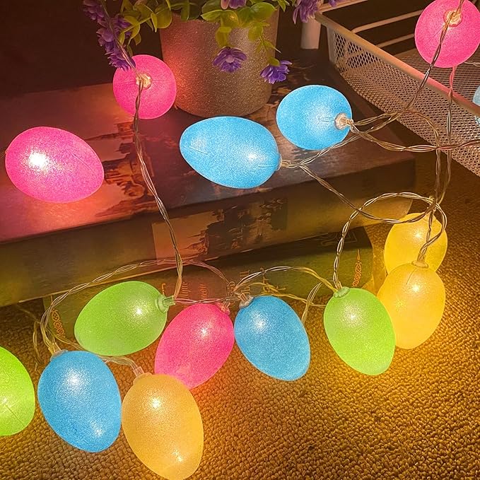 Easter Decorations Easter Lights String, 10FT 20LED Egg Light with Timer, Colorful Eggs String Lights Battery Operated Fairy Lights Garland Easter Decor for Home Bedrooms Window Tree Indoor Outdoor