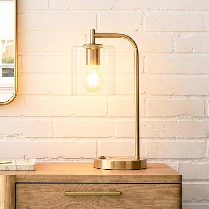 Brightech Elizabeth Table Lamp with Wireless Charging Pad and USB Port, Bedside Reading Lamp, Vintage Brass Gold Desk Lamp, Nightstand Lamp with LED Bulb for Bedroom, Living Room, Office