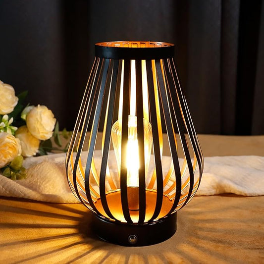 JHY DESIGN Dimmable Touch Bedside Table Lamp 8.5''H Rechargeable Battery Powered Lamp with LED Edison Style Bulb Cordless Accent Lamp for Weddings Parties Patio Events for Indoors Outdoors