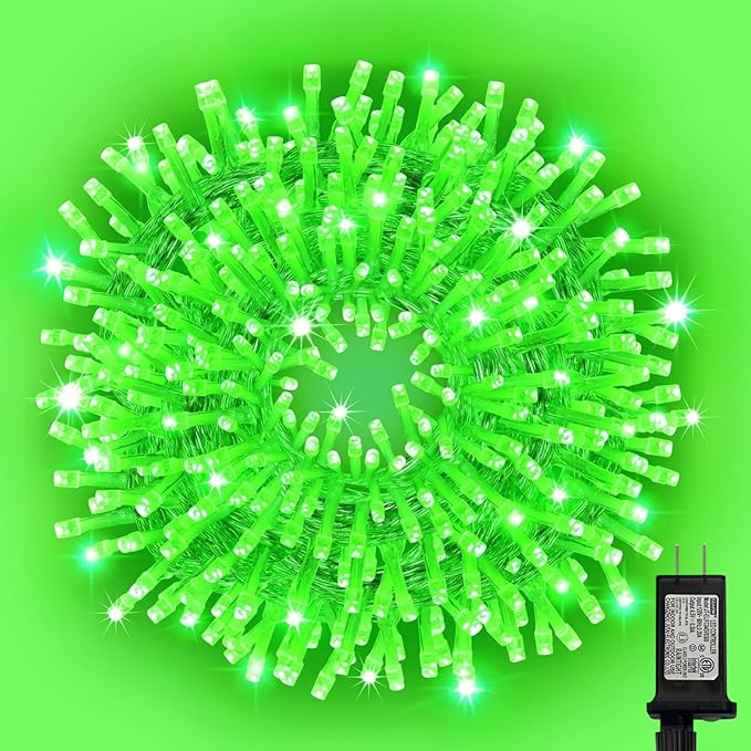 LAMPHOME 99ft St Patricks Day Green String Lights, 300 LED Transparent Wire Fairy StarryMini Light Plug in, 16Lighting Modes for Indoor Outdoor Xmas Tree Wedding Party Decoration