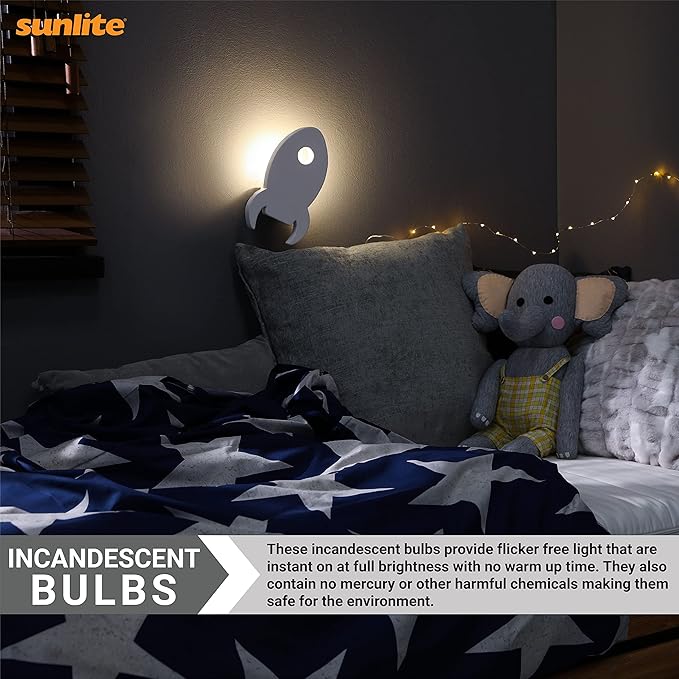 Sunlite 01059 7C7 Incandescent Bulb, 7 Watt, Candelabra E12 Base, C7 Small Night Light, Colored Bulb, White, 12 Count