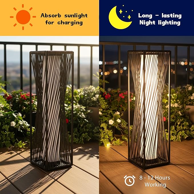 EcoGreen Solar Floor Lamp - 29.53" Outdoor Solar Lights, Warm Glow, 8H Auto-On, Waterproof for Garden & Patio (Dark Brown)