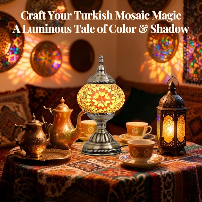 DIY Turkish Mosaic Lamp Kit, Stained Glass Table Lamp Making Kit- Easy and Fun, No Experience Needed, Mosaic Art & Craft Project Kits for Adults & Teens, Make Your Own Table Lamp,Brown & Amber