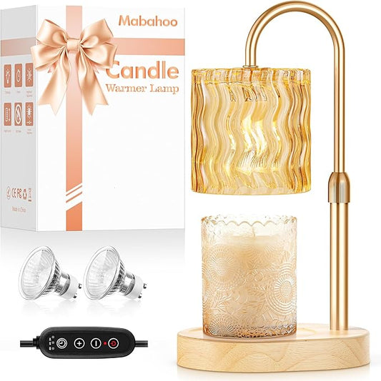 Candle Warmer Lamp with Timer, Birthday Gifts for Women Mom, Height Adjustable Candle Lamp Warmer for Jar Candles, Dimmable Wax Melt Warmer with 2 Bulbs, House Warming Gifts New Home Decor