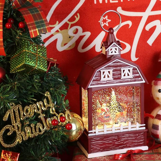 Eldnacele Musical Snow Globe Lantern with Timer, Lighted USB/Battery Operated Swirling Singing Water Glittering Snow Globes Lantern for Adults and Kids Christmas Decoration- Santa