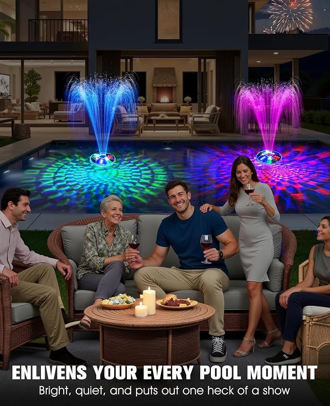 Pool Fountain with Remote, High Brightness Above Ground Pool Fountains with Lights Show, Battery Operated Floating Pool Water Fountain, Floating Fountains for Inground Pool-1pc(Purple)