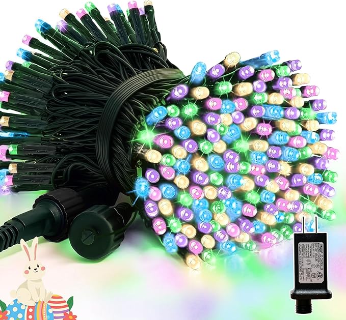 LAMPHOME 66FT Easter String Lights Outdoor Indoor, 200 LED Easter Pastel Lights Multicolor Decorations, 11 Modes Plug in Twinkle Fairy Lights for Bedroom Decor