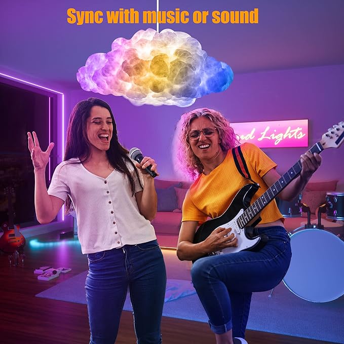 ViLSOM LED Cloud Light,2pcs RGB Cloud Lights with IC Remote Control and APP Control Cool Lights Sync Music Color Changing Led Light for Bedroom Ceiling Adults and Kids Modern Home Decorations