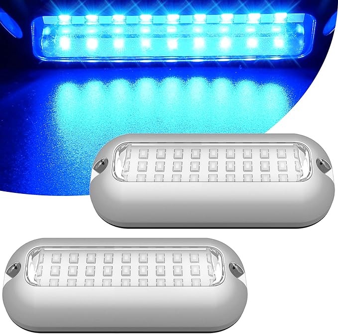 HUSUKU SOOP3 Mini 50W 27LED Waterproof Stainless Steel Transom Led Light, High-Intensity Marine Led Underwater Lights (2 pcs)