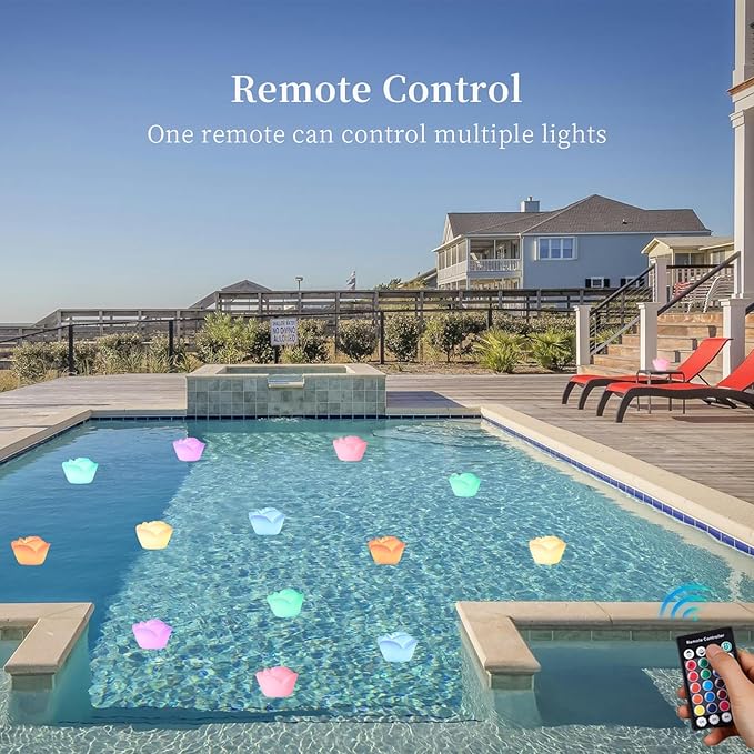 Borelor Rose Flower Floating Pool Light, 6-Inch USB Rechargeable & Remote Control Night Light,16 Colors Changing IP68 Waterproof Bath Lamp for Home,Pool,Party