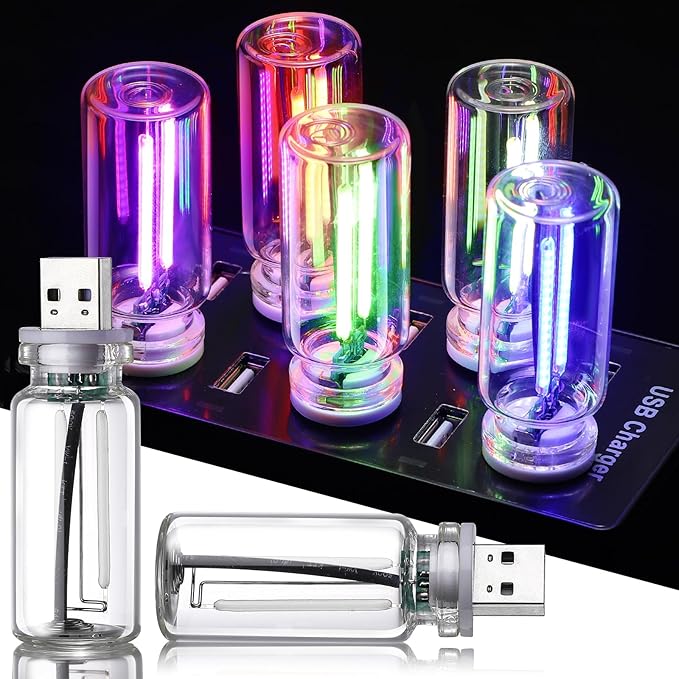 2PCS USB Car Light, Touch Control, Mini Glass Bottle USB Night Light DIY Romantic Mood Lamp Bedside Atmosphere Lights, Plug-in Retro Car Lamp Ambient Lighting Automotive Neon Lights for Vehicle, White